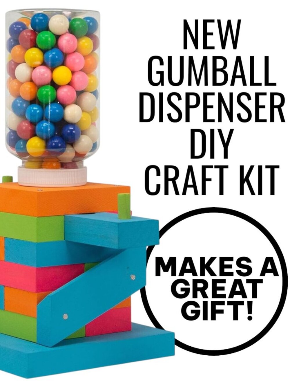 New DIY Wood Building Kit STEM Woodworking Toy for Kids Candy Gumball Dispenser